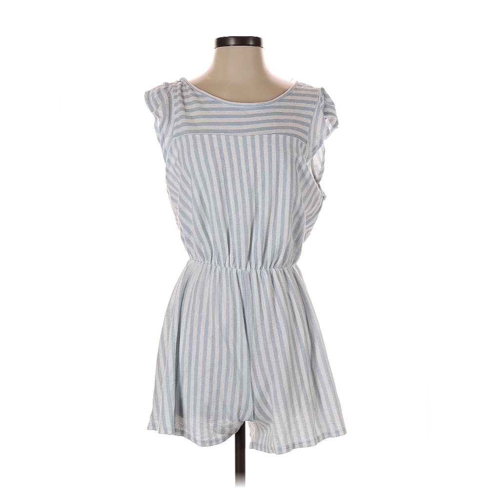 Caution to the Wind Baby blue and white striped Romper